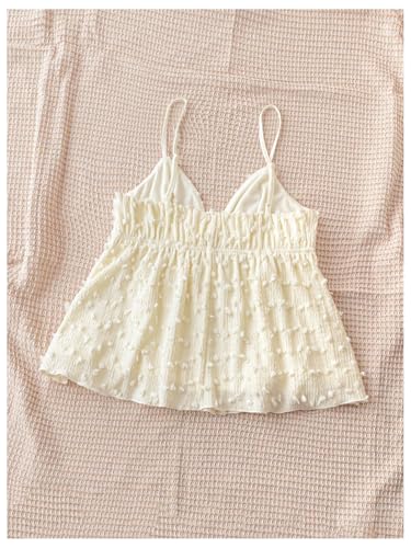 MakeMeChic Women's V Neck Spaghetti Strap Camisole Sleeveless Ruffle Hem Y2K Tank Tops