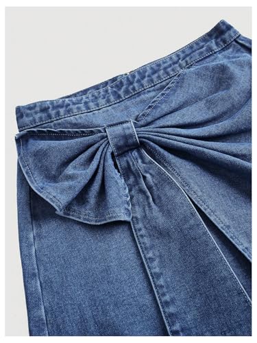 Women's High Waisted Big Bow Wrap Front Mini Bodycon Denim Skirts