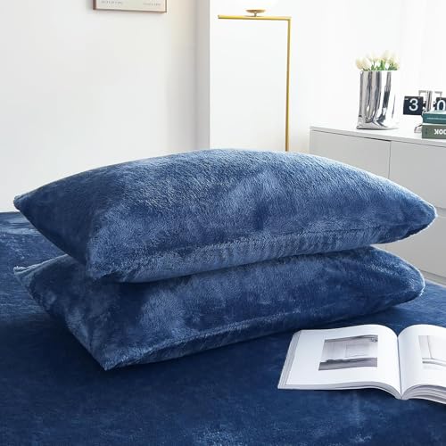 Faux Fur Pillow Cases Set of 2, Luxury Ultra Soft Fuzzy Pillowcases, Fluffy Plush Velvet Pillow Covers with Zipper, Cozy Warmth and No Shedding