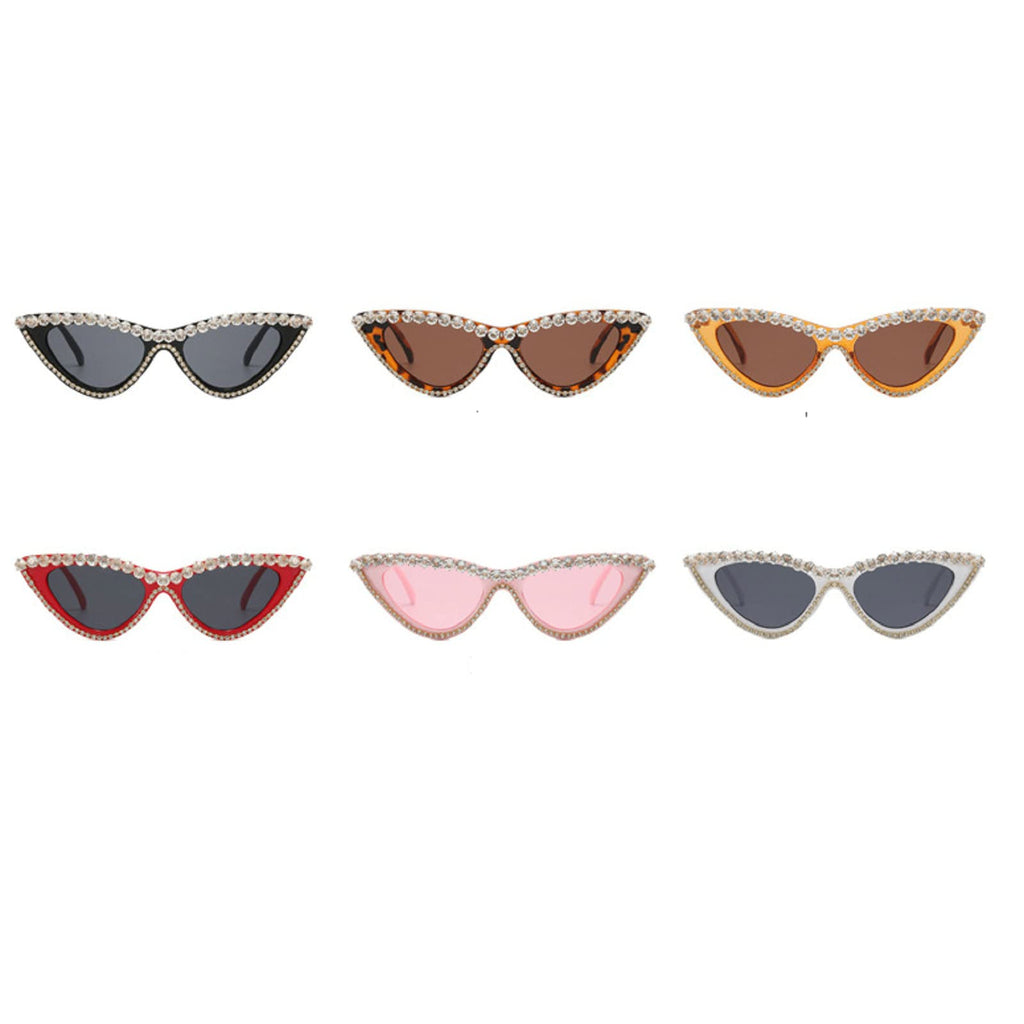 Coquette Bling Sunglasses Crystal Rhinestone Shades Retro Half Rim Women Cat Eyewear
