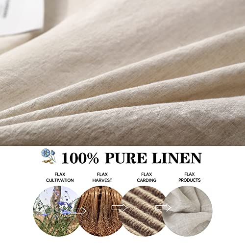The 100% Linen Duvet Cover Set, 3 Pieces Belgian Flax Breathable Bedding,(1 Comforter Cover+2 Pillowshams) with Tie Closure Style