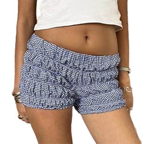 Women Y2k Ruffle Bloomer Shorts Slim Fit Sexy Smocked Lolita Short Pants Pj Lounge Boxers Micro Shorts Bottoms