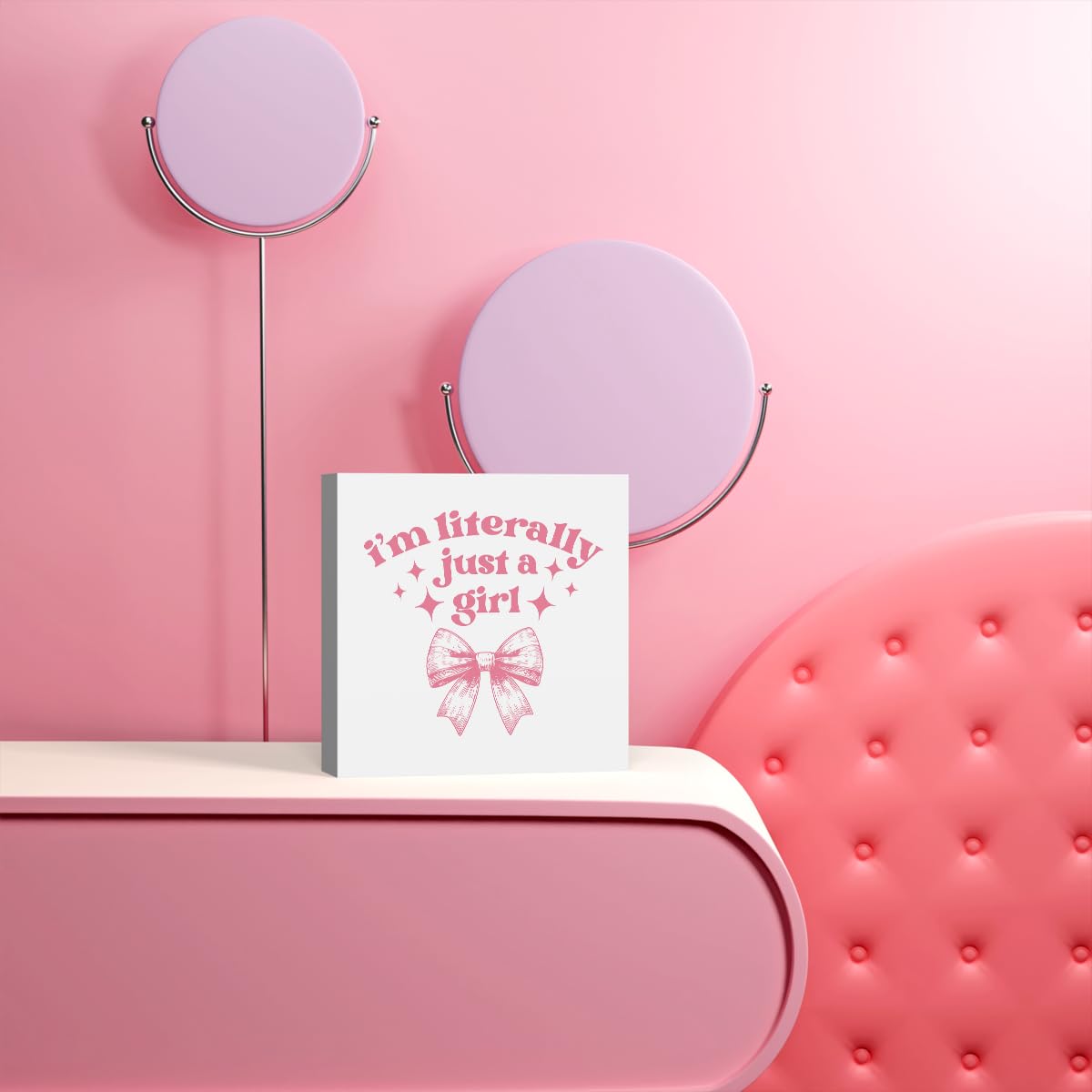Pink Bow Coquette Room Decor - Wooden Box Sign Desk Decor