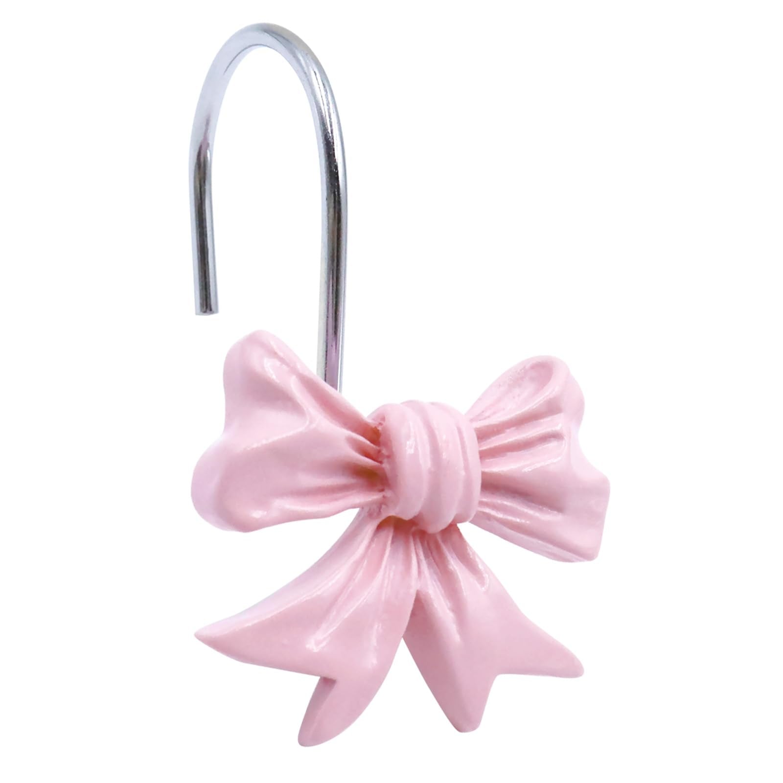 Decorative Pink Cute Bow Knot Shower Curtain Rings Resin Hanger for Girls Princess-Themed Bathroom Art Decor 12 PCS