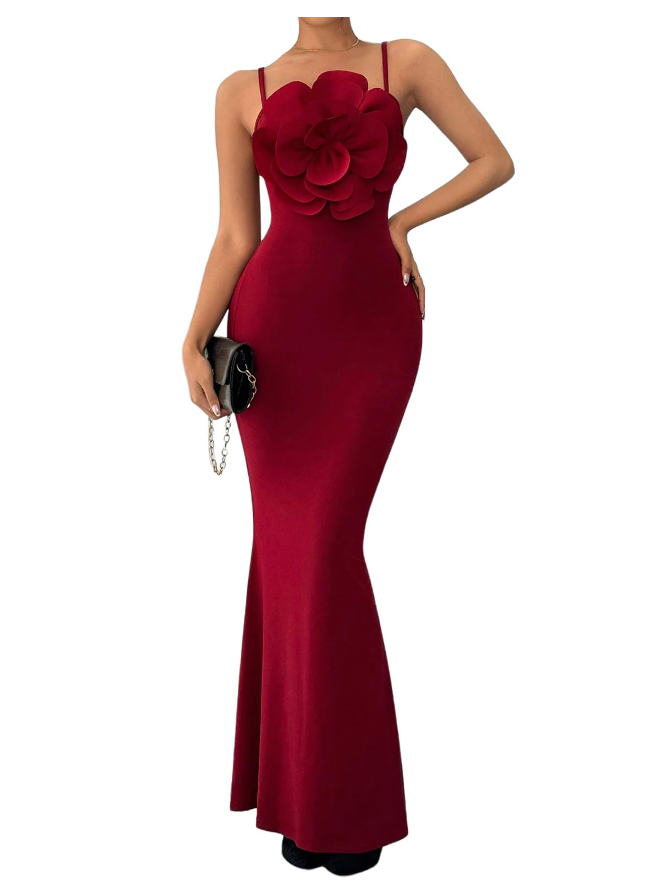 Women's Flower Bodycon Maxi Dresses Sleeveless Fishtail Long Dress