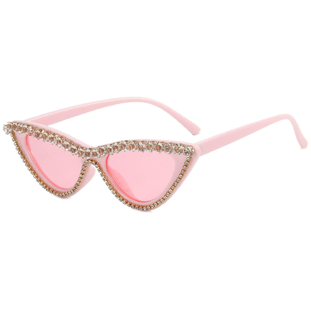 Coquette Bling Sunglasses Crystal Rhinestone Shades Retro Half Rim Women Cat Eyewear