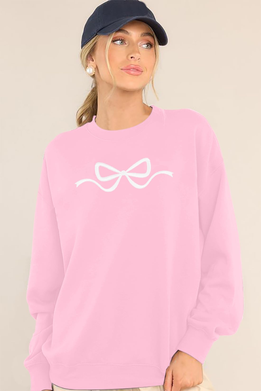 Ladies Bow Sweatshirt Coquette Sweater - Embroidered sweatshirt Clean Girl Aesthetic Shirt Fall Crewneck Pullover