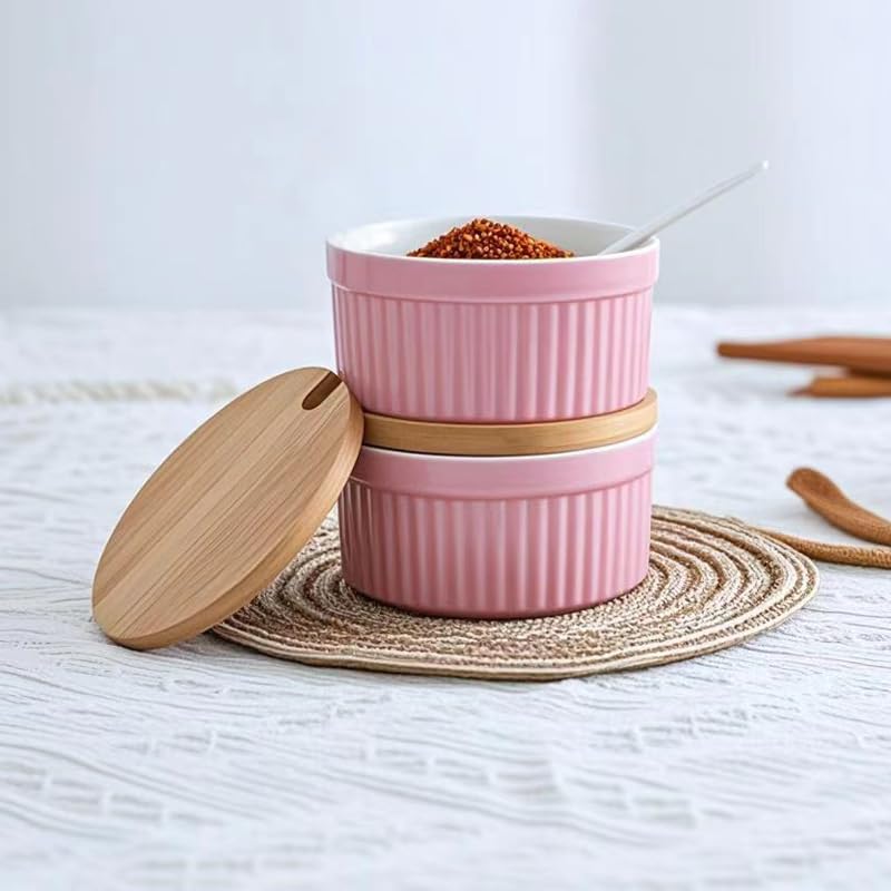 Ceramic Spice Cellars with Lid and Spoon For Kitchen