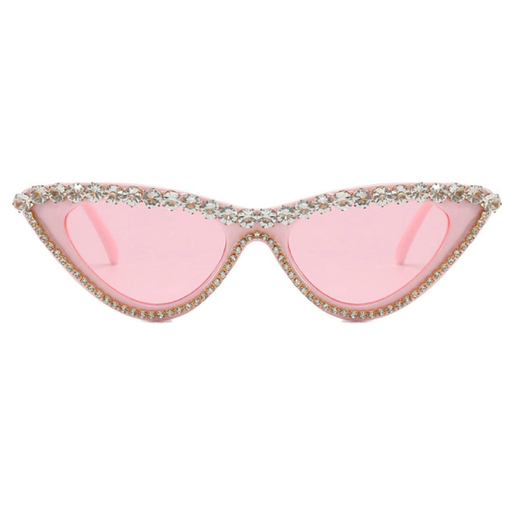 Coquette Bling Sunglasses Crystal Rhinestone Shades Retro Half Rim Women Cat Eyewear