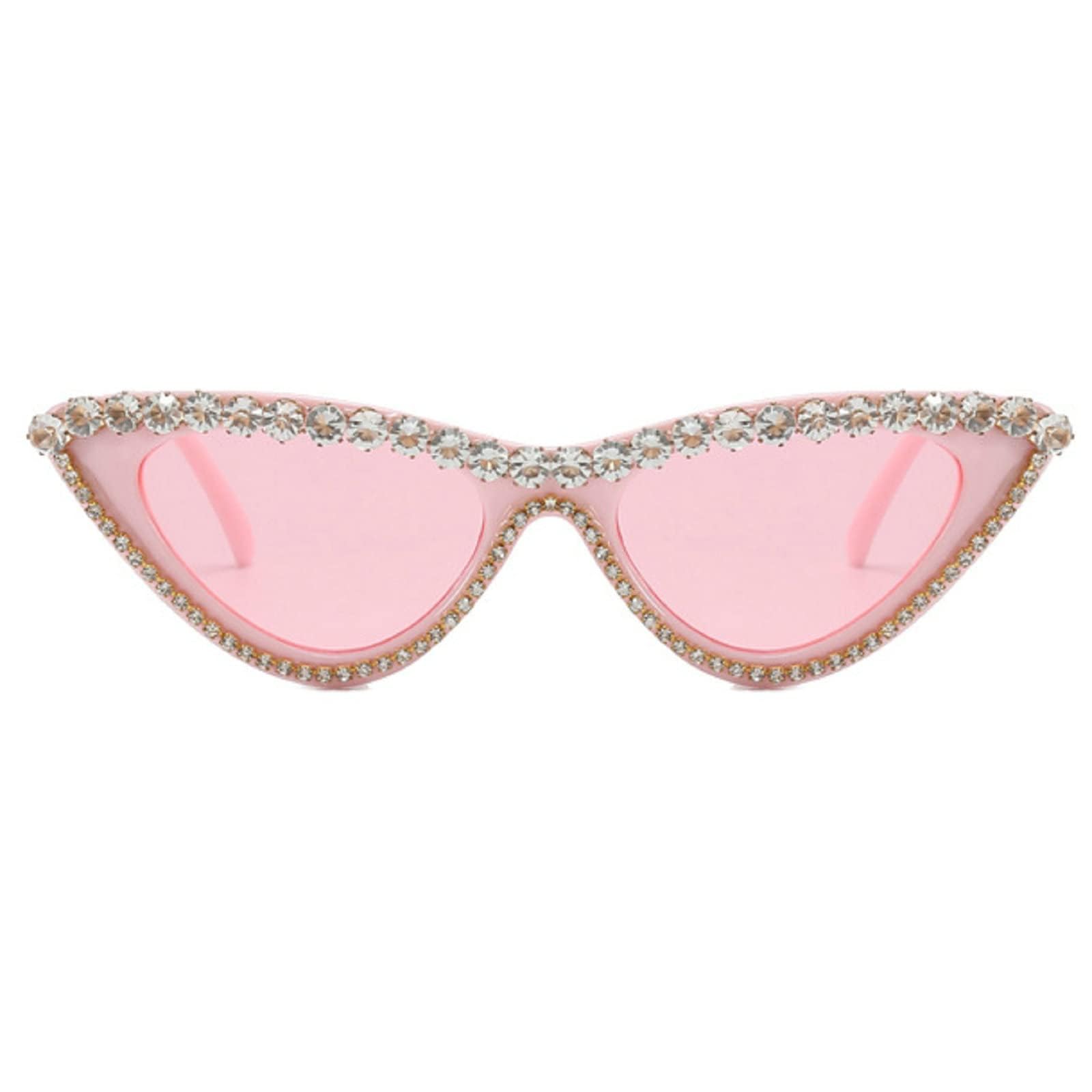 Coquette Bling Sunglasses Crystal Rhinestone Shades Retro Half Rim Women Cat Eyewear