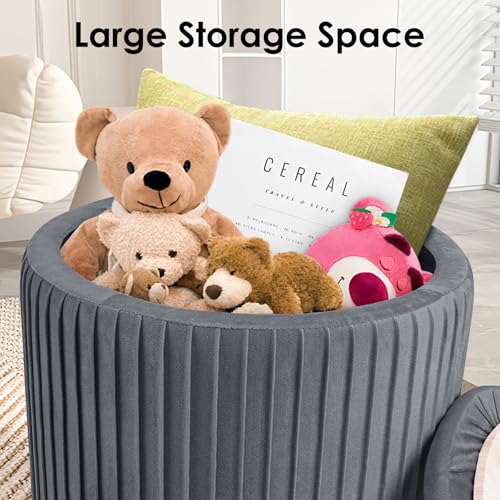 Set of 3 Velvet Round Storage Ottomans â€?Modern Upholstered Vanity Stool & Foot Rest with Hidden Storage