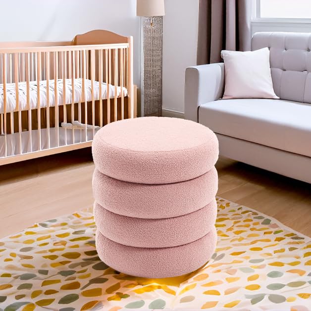 Storage Ottoman Round, Ottoman with Storage, Sherpa Ottoman Storage, (18 Inches x 16 Inches) Set of 2