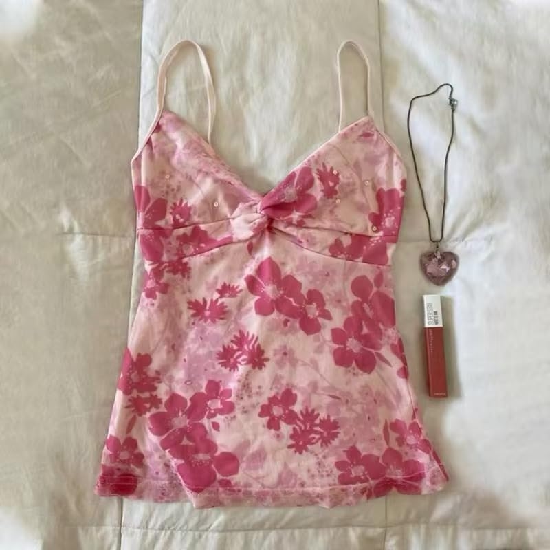 Emo Coquette Cropped Top Grunge 2000s Spaghetti Strap Tops Streetwear Vintage Camisole Y2k Cheetah Tops