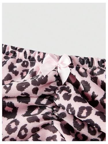 Women's Leopard Print Ruched Strapless Bandeau Top Meah Casual Sleeveless Bow Slim Fit Cheetah Print Tube Crop Tops