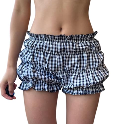 Womens Ruffle Bloomer Shorts Y2k Elastic Gingham Fruit Print Cute Frilly Lounge Sleep Pj Mini Micro Boy Shorts
