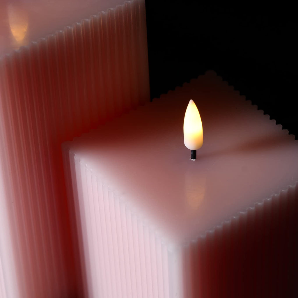 Square Ribbed Flameless Candles with Remote, Flickering Real Wax Battery LED Candles 3" H 4" 6"