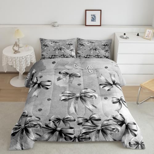 Cartoon Bowknot Comforter Set Pink Bow Tie Butterfly Knot Princess Bedding Set Floral Bow Comforter