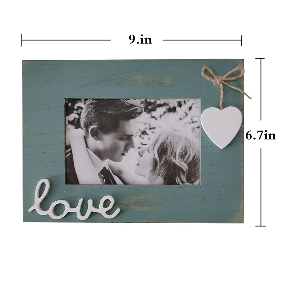 Love Picture Frame with Heart for Table Top and Wall Mounting-Distressed Wooden Photo Frame HD Glass Inside