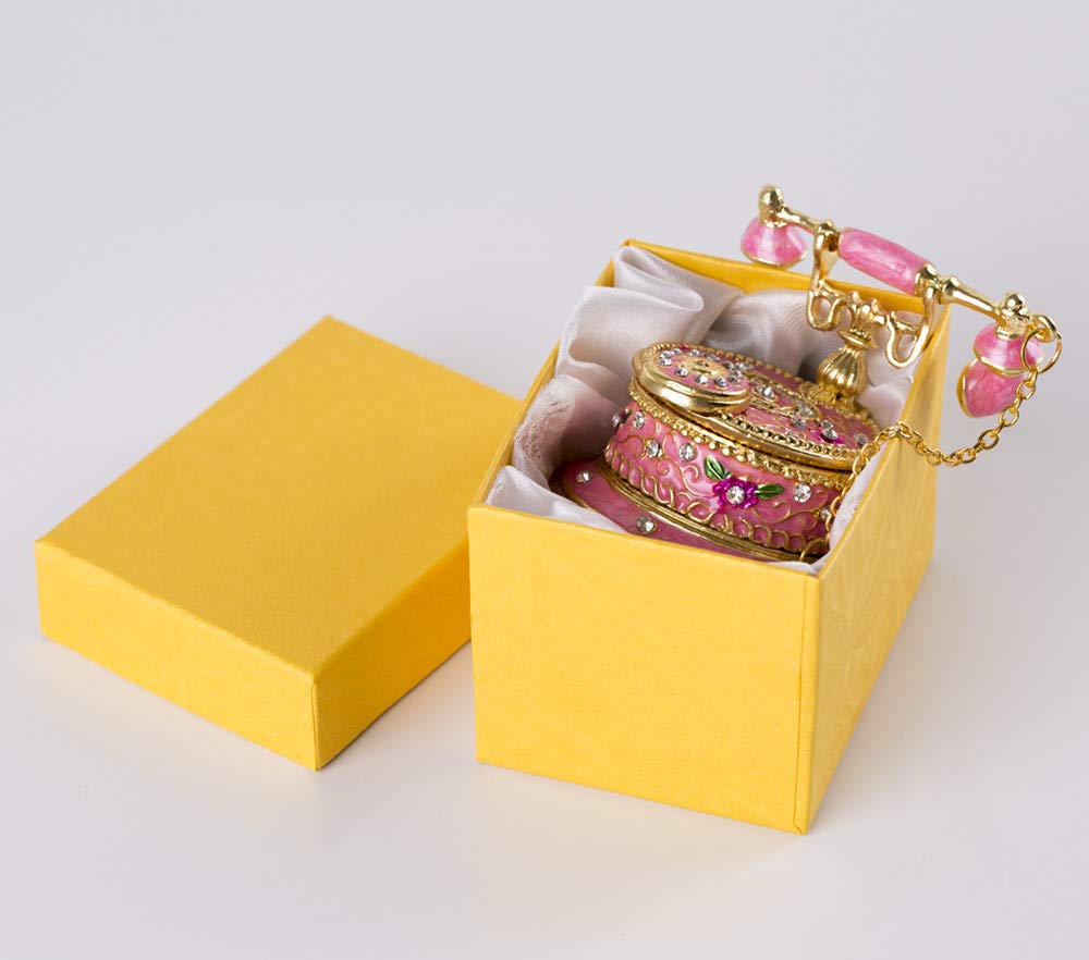 Hand Painted Enameled Decorative Telephone Hinged Jewelry Trinket Bo