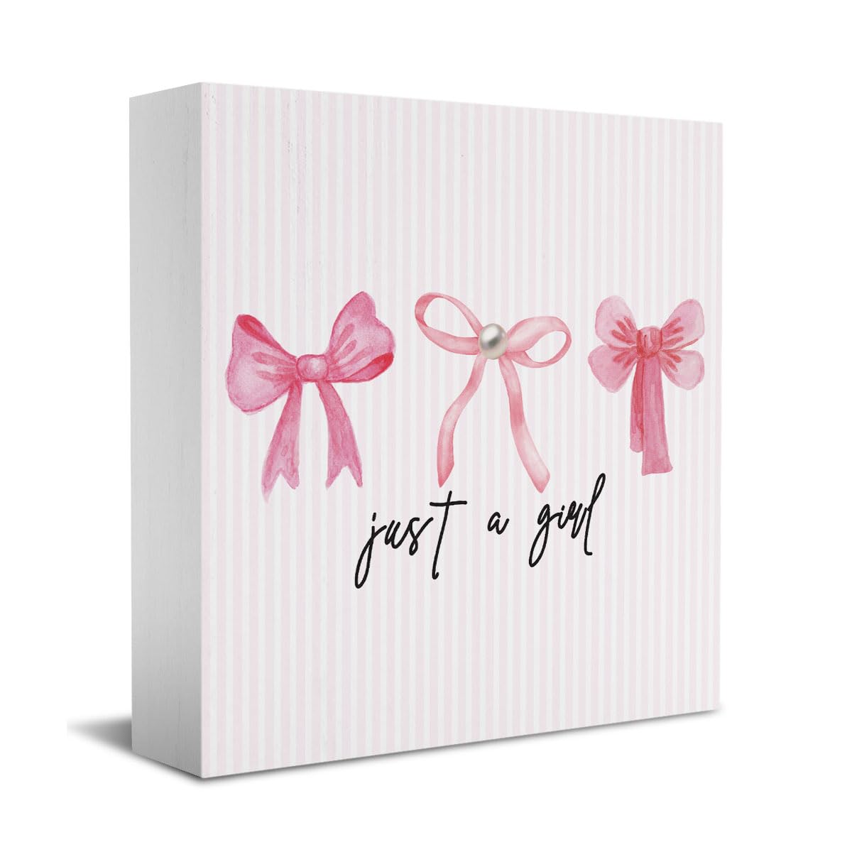 Pink Bow Coquette Room Decor - Wooden Box Sign Desk Decor