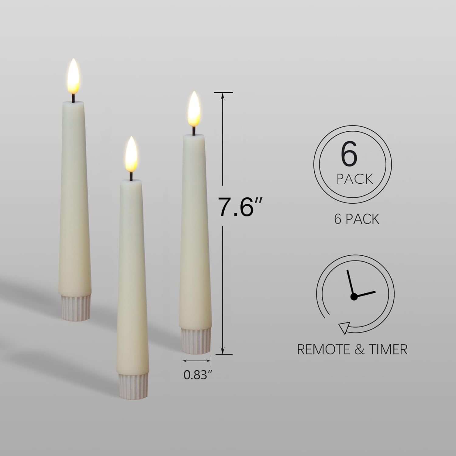 Short Flameless Taper Candles with Remote, Flickering Battery LED Wax Candlesticks Set of 6
