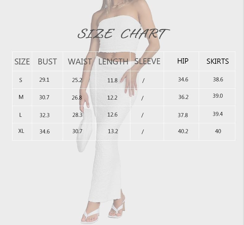 Two Piece Skirt Outfits for Women Sleeveless Tube Tops Bodycon Sexy Maxi Dress 2 Piece Summer Y2K Vacation Set