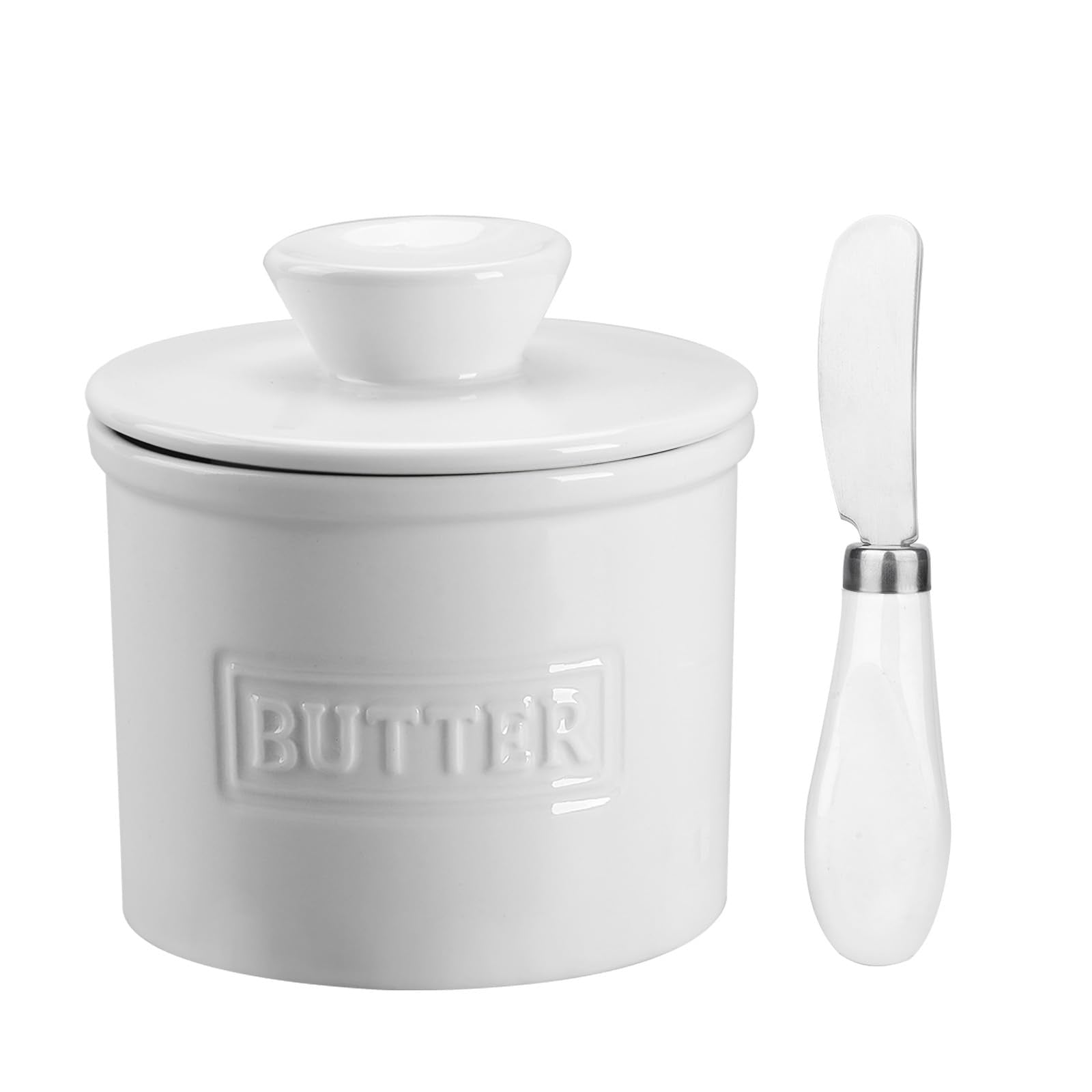 Porcelain French Butter Keeper with Spreader â€?Countertop Crock with Water Line