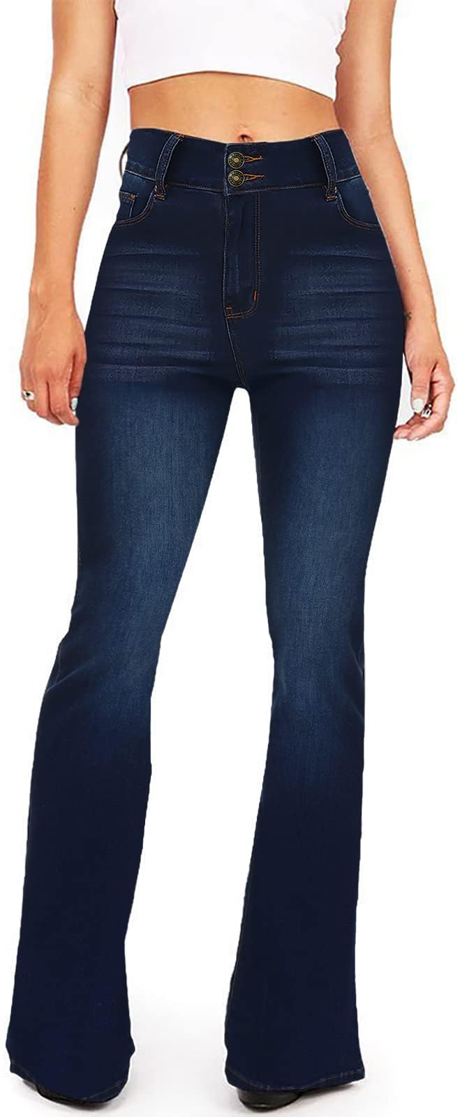 Women High Waisted Bell Bottom Flare Jeans Wide Leg
