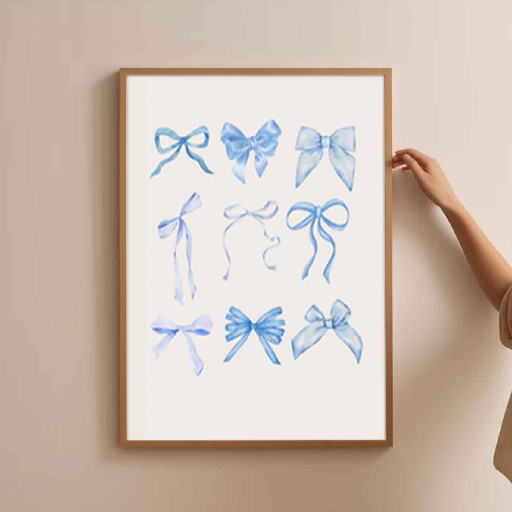 Coquette 6pcs Blue Bow Canvas Wall Art Preppy Decor Trendy Red Cherry Mirror Posters Room Decoration Unframed