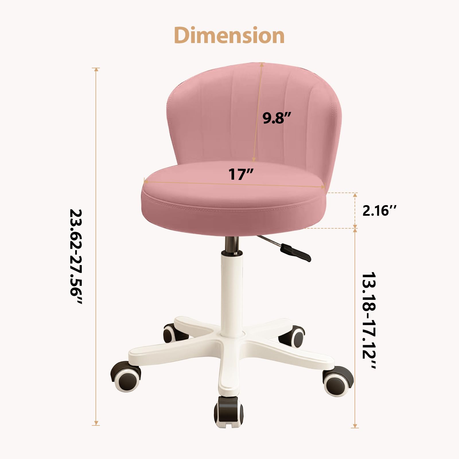 Small Desk Chair Round Rolling Chair with Back PU Leather Height Adjustable Swivel Vanity Work Computer Stool Chair