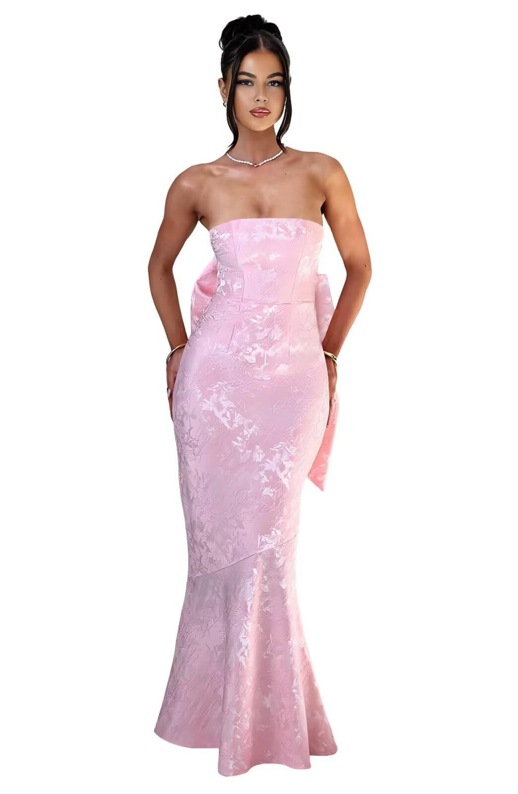 Strapless with Bow 3D Flower Mermaid Long Ball Gown Formal Dress