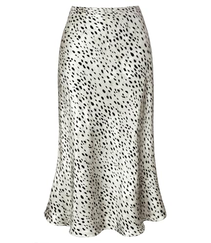 Women's Satin High Waist Hidden Elasticized Waistband Flared Casual A Line Midi Skirt