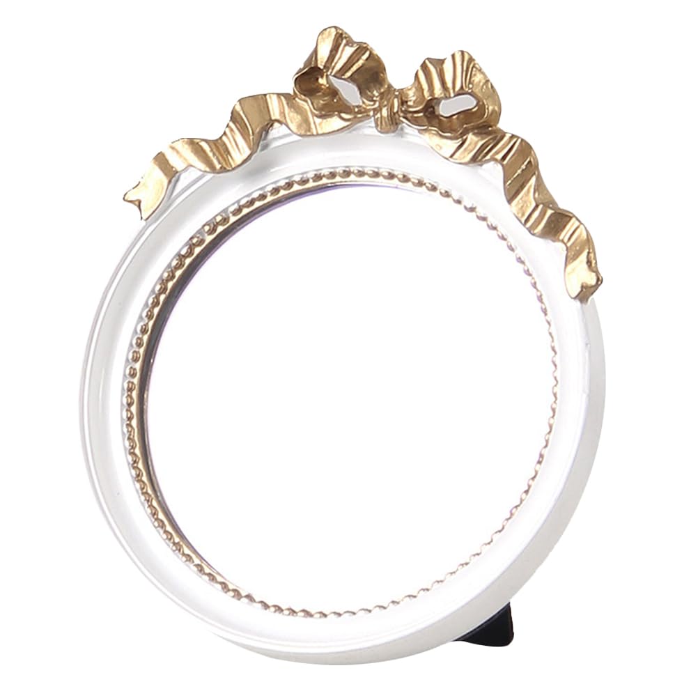 Round Portable Makeup Mirror with Bowknot Design Elegant Resin Small Mirror