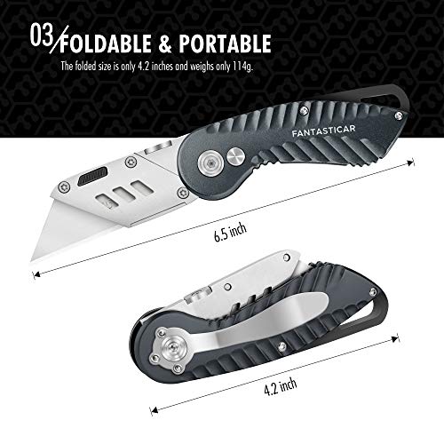 Folding Utility Knife, Cute Metal Box Cutter with Extra 5 Sharp Blades, Quick Blade Change, and Preminium Gift Packaging, for Cardboard Opener, Paper Cutter