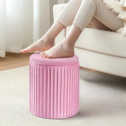 Set of 3 Velvet Round Storage Ottomans â€?Modern Upholstered Vanity Stool & Foot Rest with Hidden Storage