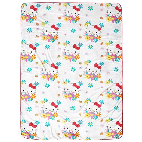 Hello Kitty White Kitties Plush Blanket - Measures 60 x 90 Inches, Kids Bedding - Super Soft Fleece Bedding