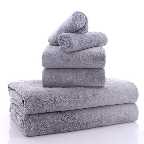 Ultra Soft Towel Set - Quick Drying - 2 Bath Towels 2 Hand Towels 2 Washcloths - Microfiber Coral Velvet Highly Absorbent Towel (6 Pcs)