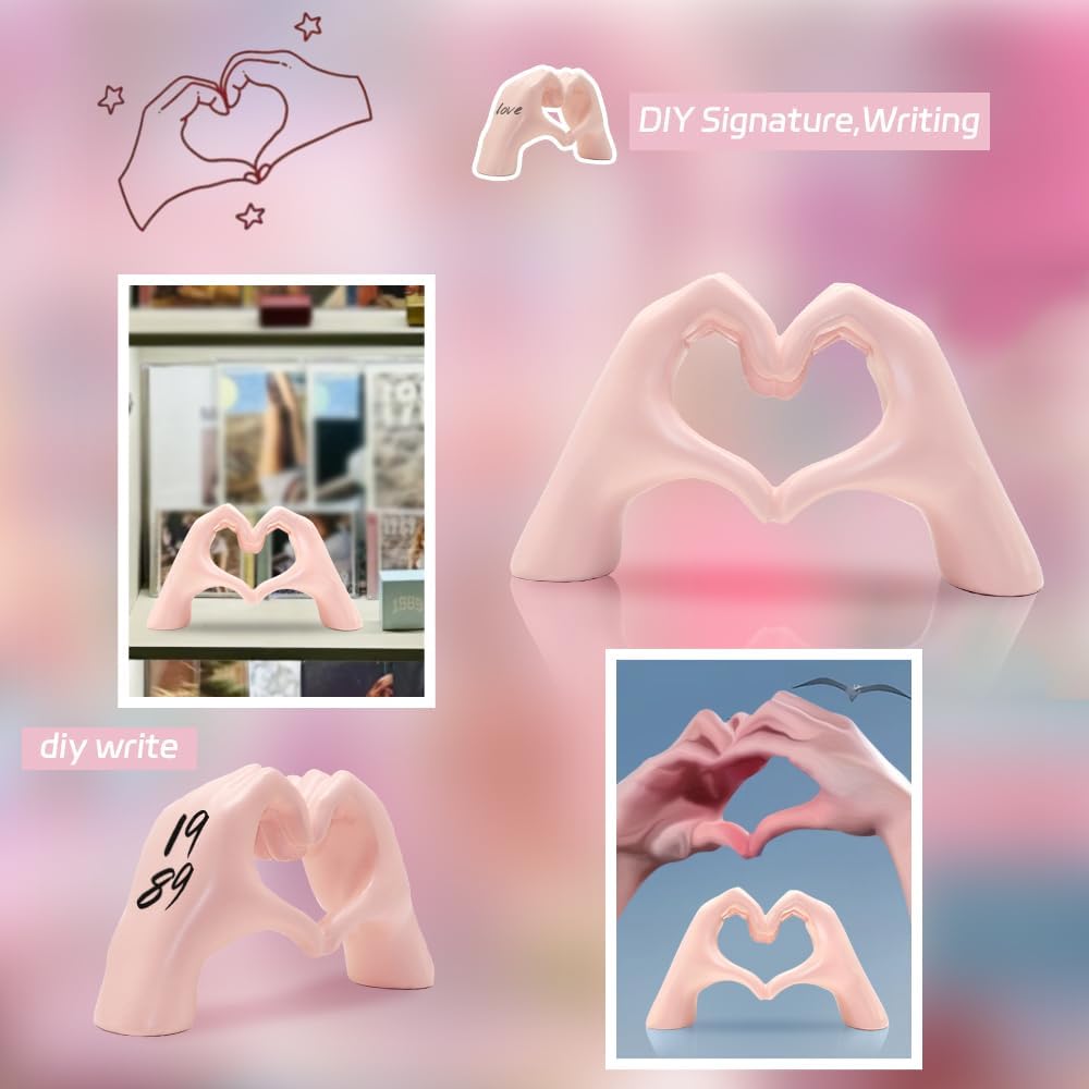 Pink Heart Hand Sculpture â€?Cute Finger Heart Statue for Girl's Bedroom Decor & Gift