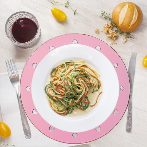 Round 13" Pink Charger Plates, Heart Hollow Chargers for Dinner Plates with Golden Border