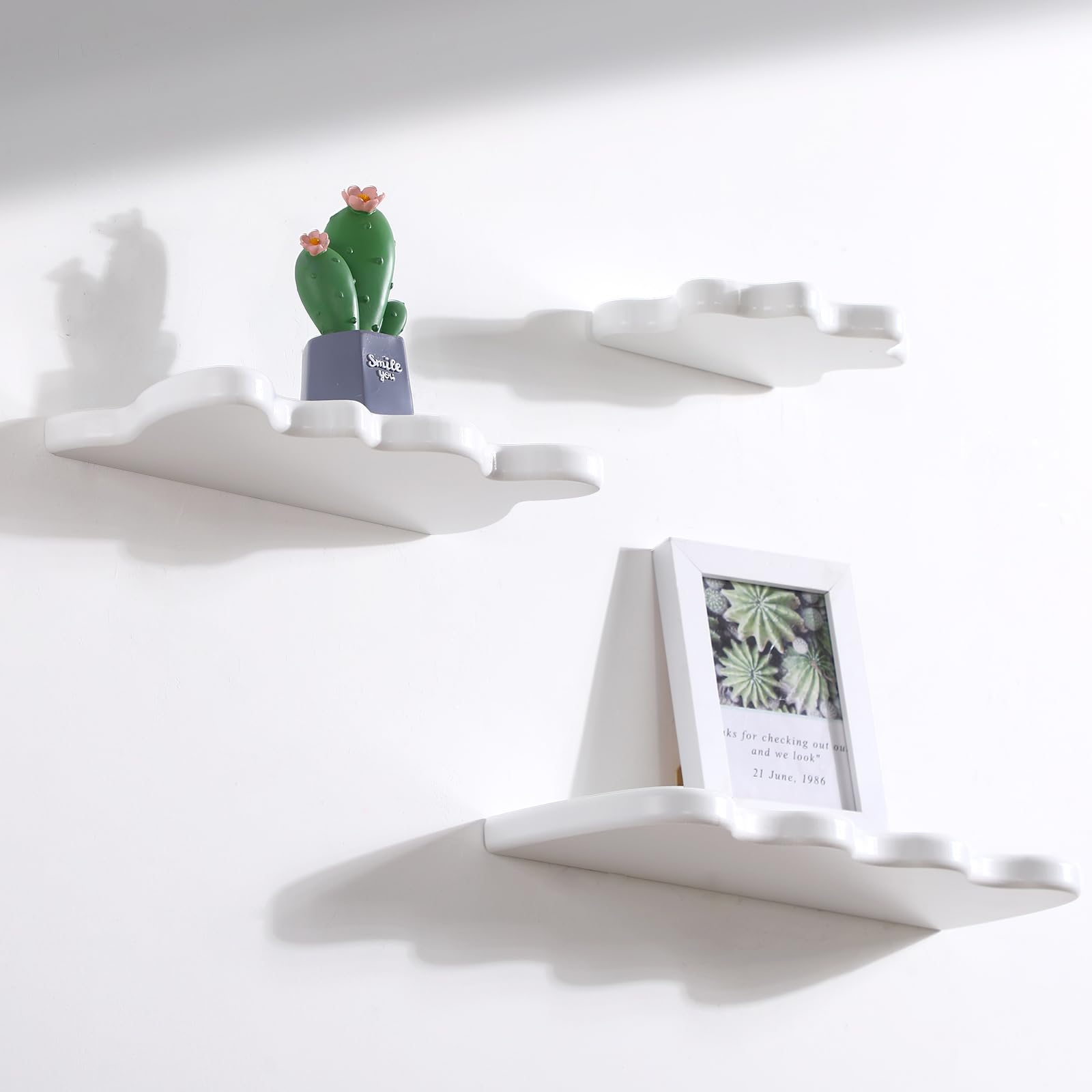 Set of 3 Wavy Cloud Floating Shelves â€?Funky Kawaii Danish Wall Decor for Bedroom & Bathroom (Pink, Green, Purple)