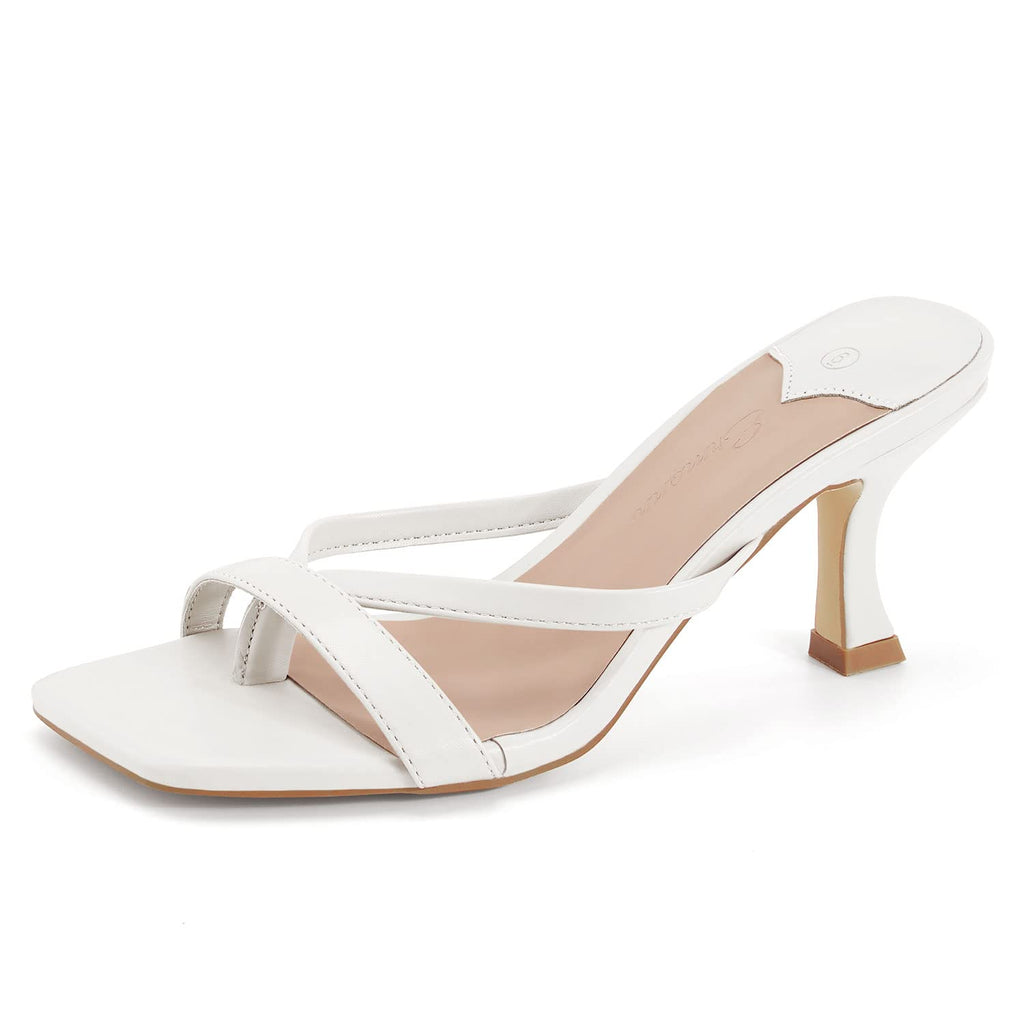 Womens Square Open Toe Heels Sandals Slides Thong Stiletto Backless Slip on Slippers Shoes