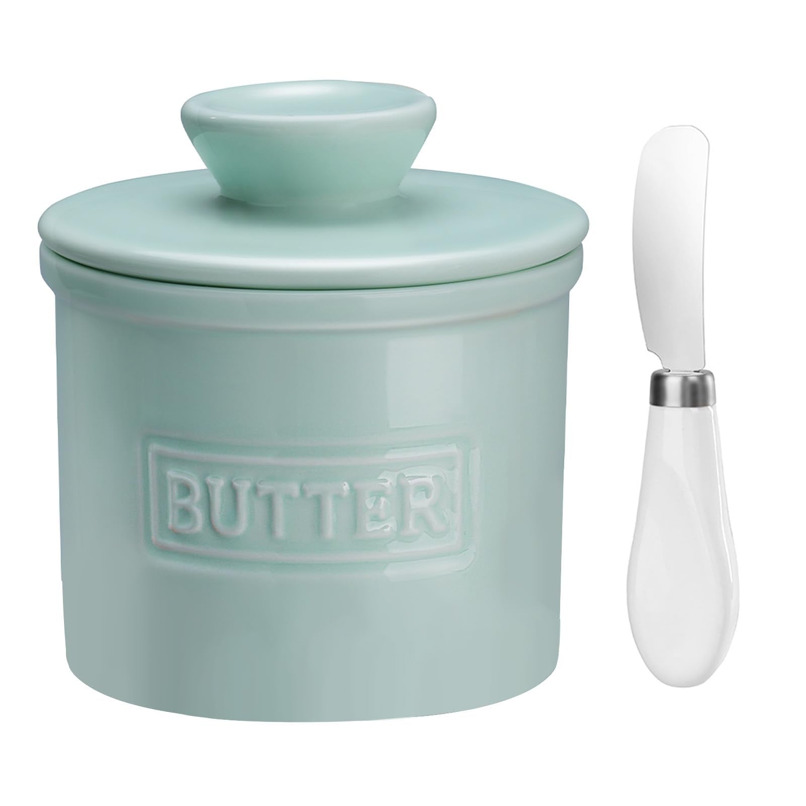 Porcelain French Butter Keeper with Spreader â€?Countertop Crock with Water Line