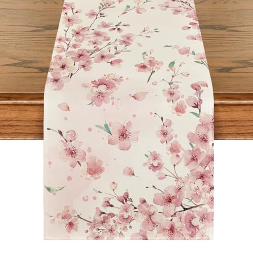 Floral Cherry Blossoms Branches Summer Table Runner