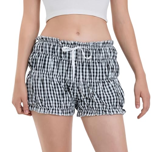 Women Y2k Ruffle Bloomer Shorts Slim Fit Sexy Smocked Lolita Short Pants Pj Lounge Boxers Micro Shorts Bottoms