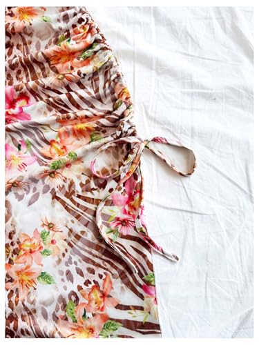 Floral Animal Print Halter Dress Sleeveless Drawstring Asymmetrical Hem Bodycon Dress