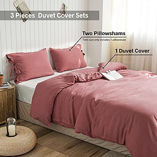 The 100% Linen Duvet Cover Set, 3 Pieces Belgian Flax Breathable Bedding,(1 Comforter Cover+2 Pillowshams) with Tie Closure Style