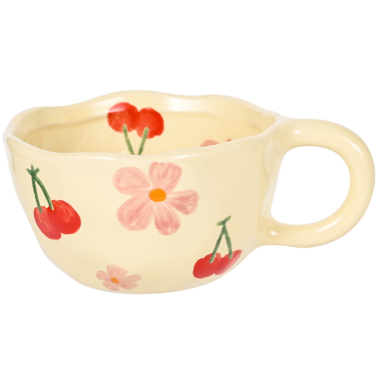 Set of 4 Vintage Floral Ceramic Coffee Mugs â€?8 oz Irregular Latte Art Cups