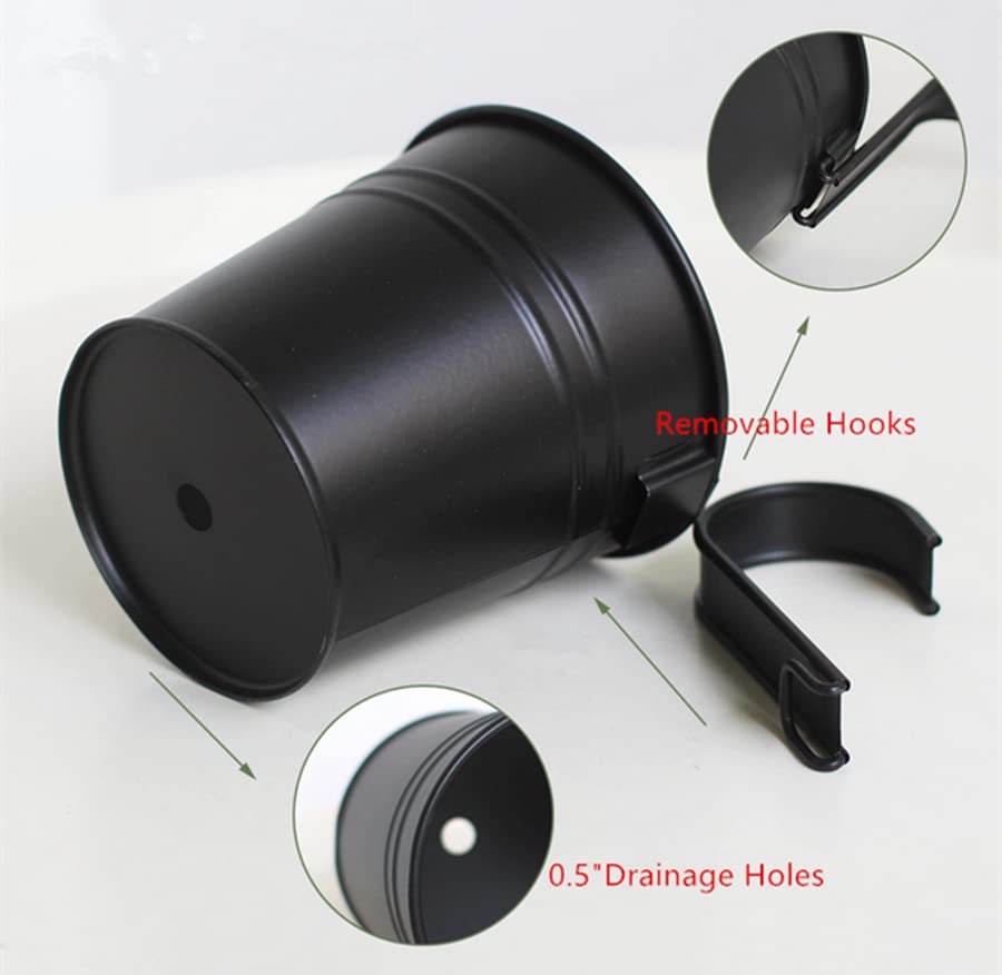 Hanging Flower Pots for Outdoor Indoor Plants with Removable Hooks -5 Pack Metal Buckets Plant Pots Wall Fence Home Decor-Storage Box,Drainage Holes -5''Diameter