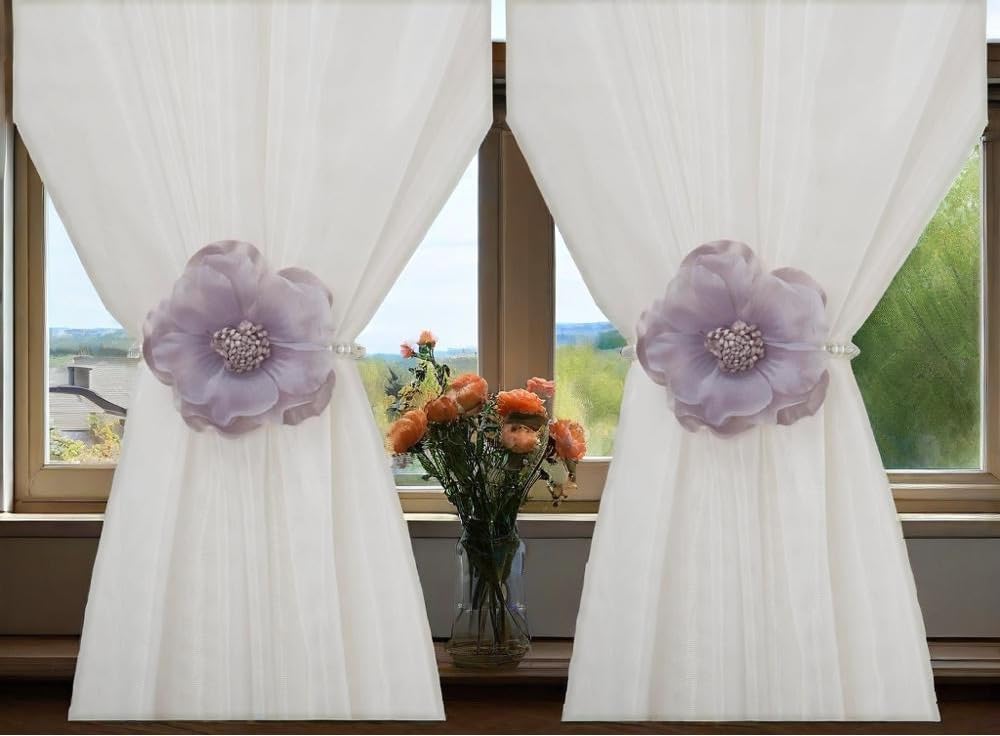 Elegant Pearl Magnetic Curtain Tieback with Handmade Flower Decorative Drapery Holdbacks Rope Holder