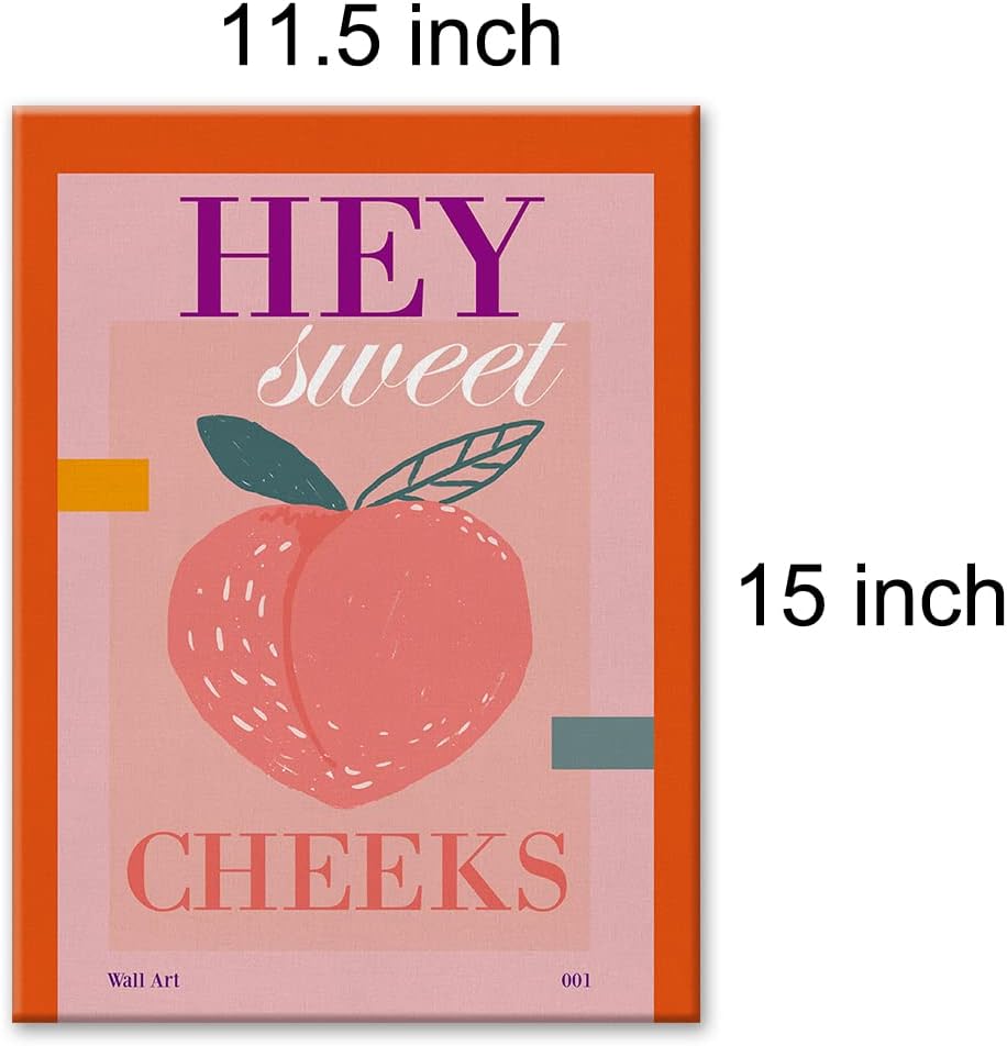 Print Canvas Wall Art Home Decor -  Bathroom Peach Art Hey Sweet Cheeks Painting 12x15 Canvas Poster Framed Ready to Hang